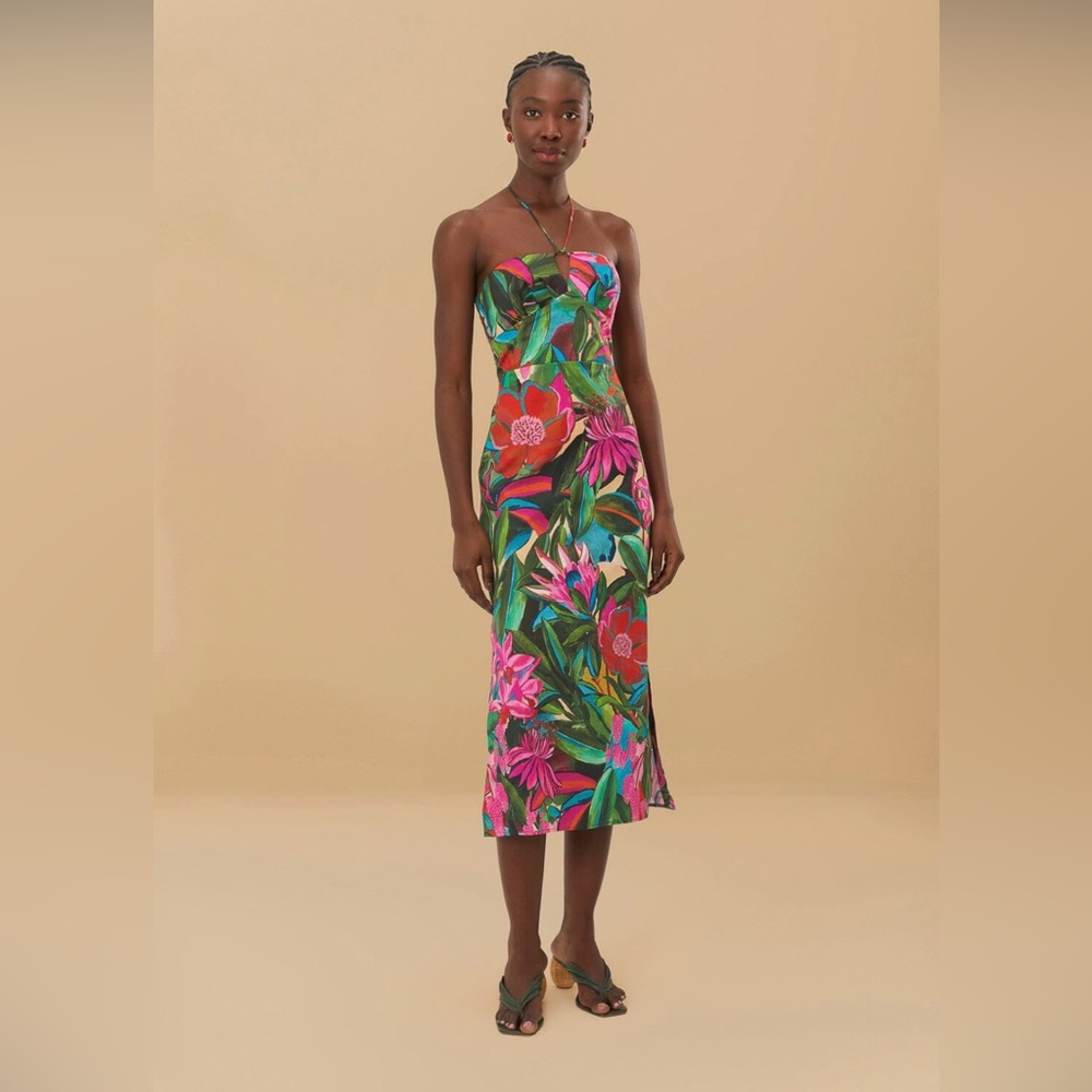 FARM Rio Green Floral Midi Dress